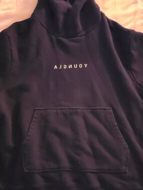 YoungLA Black Pullover Hoodie with Backwards Rare Logo•Large•Heavyweight!